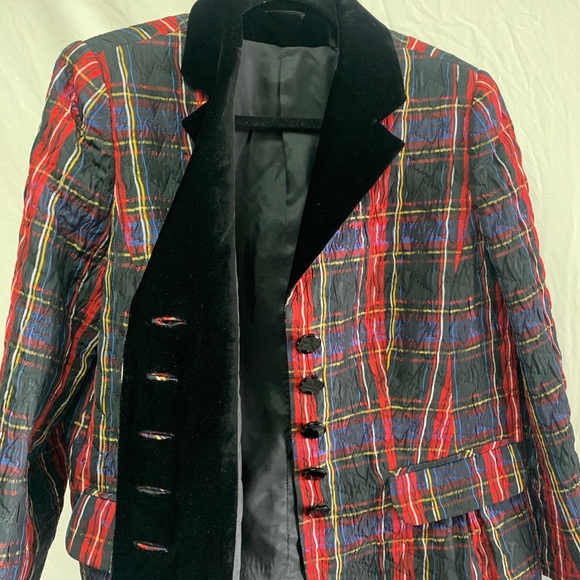 Algo Women’s Black Watch plaid jacket velvet lapel - Picture 4 of 8